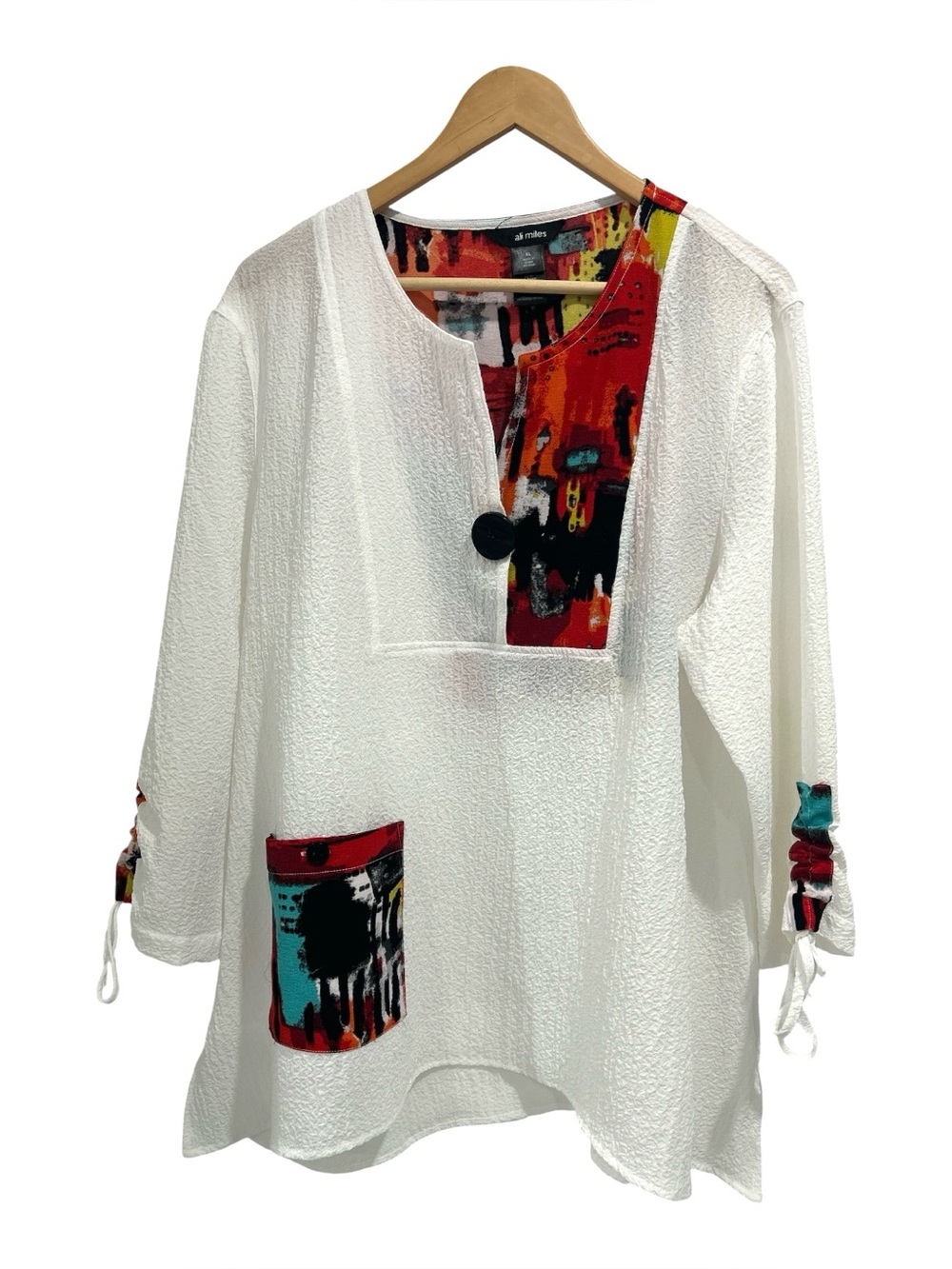 Ali Miles Abstract Art Print Gauzy Lagenlook Tunic Top - Size XL